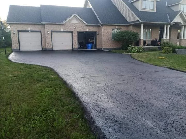 Residential asphalt driveway surface before sealing review.